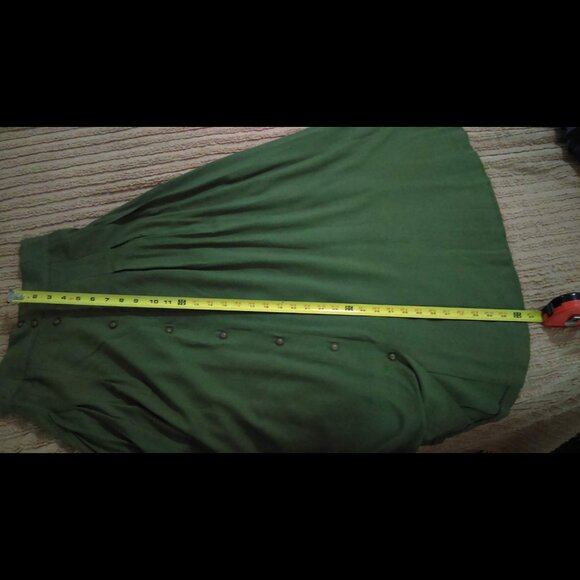 Vintage Rayon Button-Front Skirt Pleats Olive Green  Flowy Hunters Run Size 8 - Picture 8 of 9